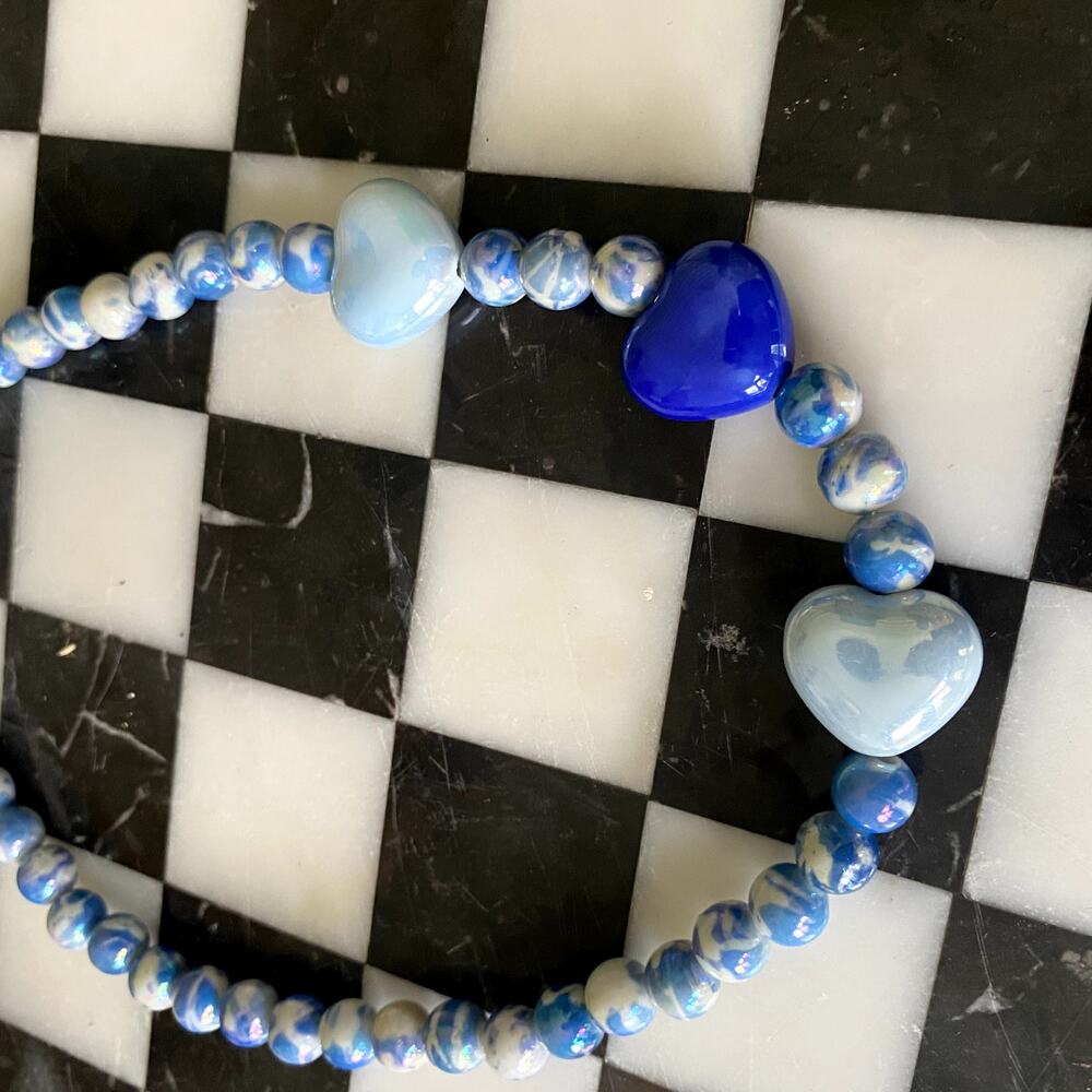 Feeling Blue Heart Beaded Necklace - 17.5" Long